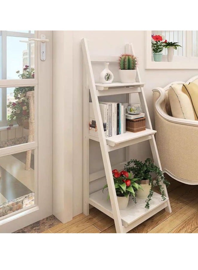 HOME TASTE Hometaste Solid Wood Ladder Design Multi-Functional Stand With 3 Layers For Flowers, Books, Towels, And More – A Stylish And Space-Saving Storage Solution (White)  - Image 4