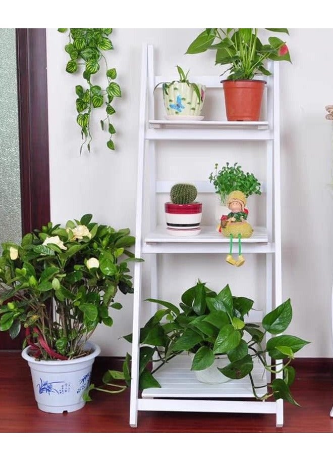 HOME TASTE Hometaste Solid Wood Ladder Design Multi-Functional Stand With 3 Layers For Flowers, Books, Towels, And More – A Stylish And Space-Saving Storage Solution (White)  - Image 3