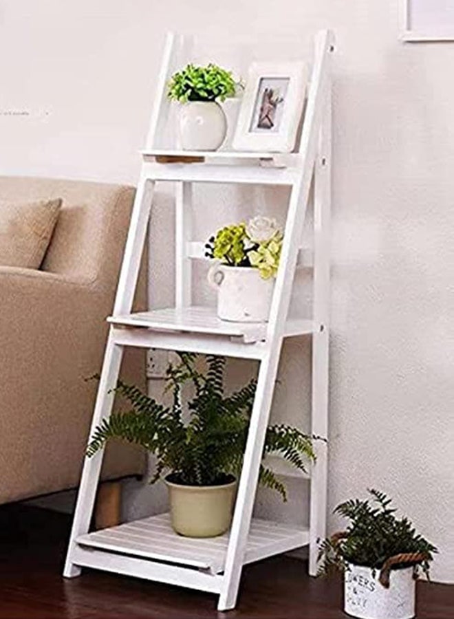 HOME TASTE Hometaste Solid Wood Ladder Design Multi-Functional Stand With 3 Layers For Flowers, Books, Towels, And More – A Stylish And Space-Saving Storage Solution (White)  - Image 1