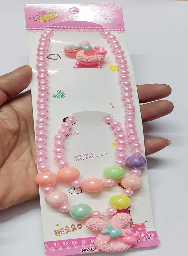 Elastikidz set of 6 mala set for 0-12 years kids girl include non precious pearl pendent Chain bracelet & ring birthday Gifts Girls(3 components available in each set) - Image 4
