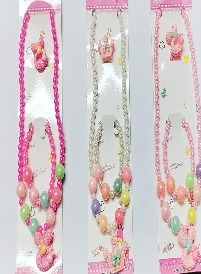 Elastikidz set of 6 mala set for 0-12 years kids girl include non precious pearl pendent Chain bracelet & ring birthday Gifts Girls(3 components available in each set) - Image 2