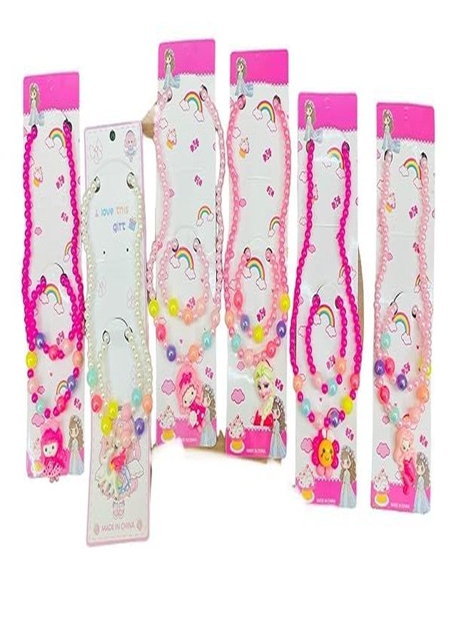 Elastikidz set of 6 mala set for 0-12 years kids girl include non precious pearl pendent Chain bracelet & ring birthday Gifts Girls(3 components available in each set) - Image 1