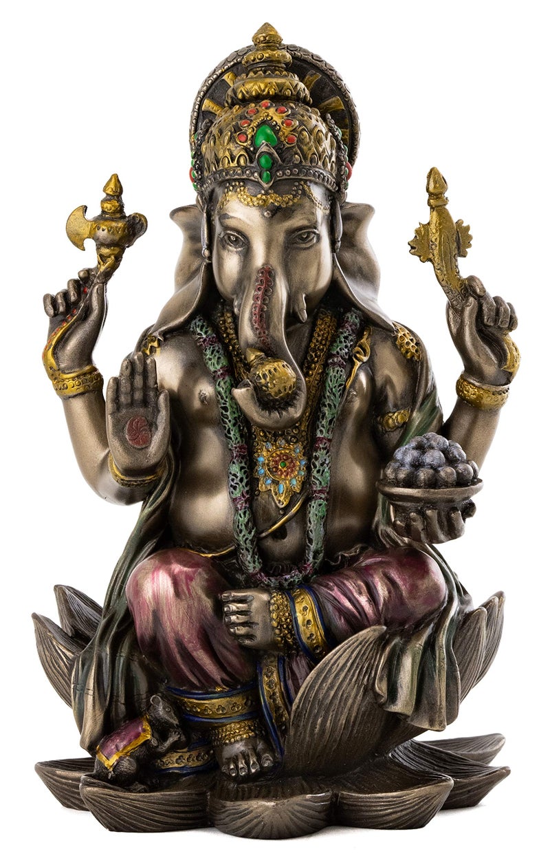 Top Collection Ganesh Statue Sitting on Lotus Pedestal  Lord of Success Sculpture in Premium Cold Cast Bronze with Colored Accents  725Inch Collectible Hindu God Ganesha Figurine