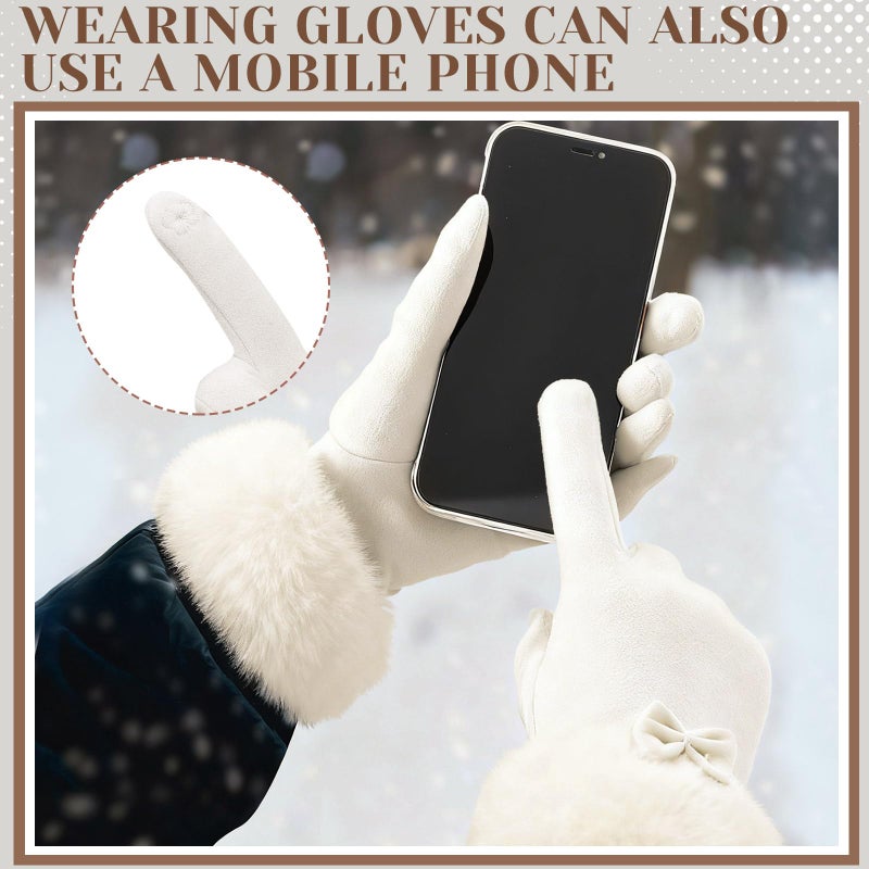 Chuarry 2 Pcs Women's Faux Fur Infinity Scarf and Winter Gloves Set Include Soft Hooded Scarf Touchscreen Fur Gloves(White) - Image 4