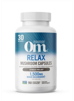 Om Mushroom Superfood Relax Mushroom Capsules, 90 Count, 30 Days, Reishi Mushrooms, Ashwagandha, GABA, L-Theanine, Magnesium, Adaptogens for Stress Support (Formerly Gently Zen, Packaging May Vary)  - Image 1