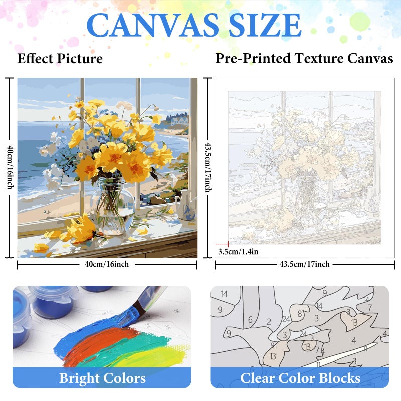 PRASIO Paint by Numbers Kit for Adults Beginner, Flowers Adult Paint by Number Kits on Canvas, DIY Acrylic Watercolor Oil Paint by Number for Adults for Home Decor Gift 16x16 Inch - Image 3