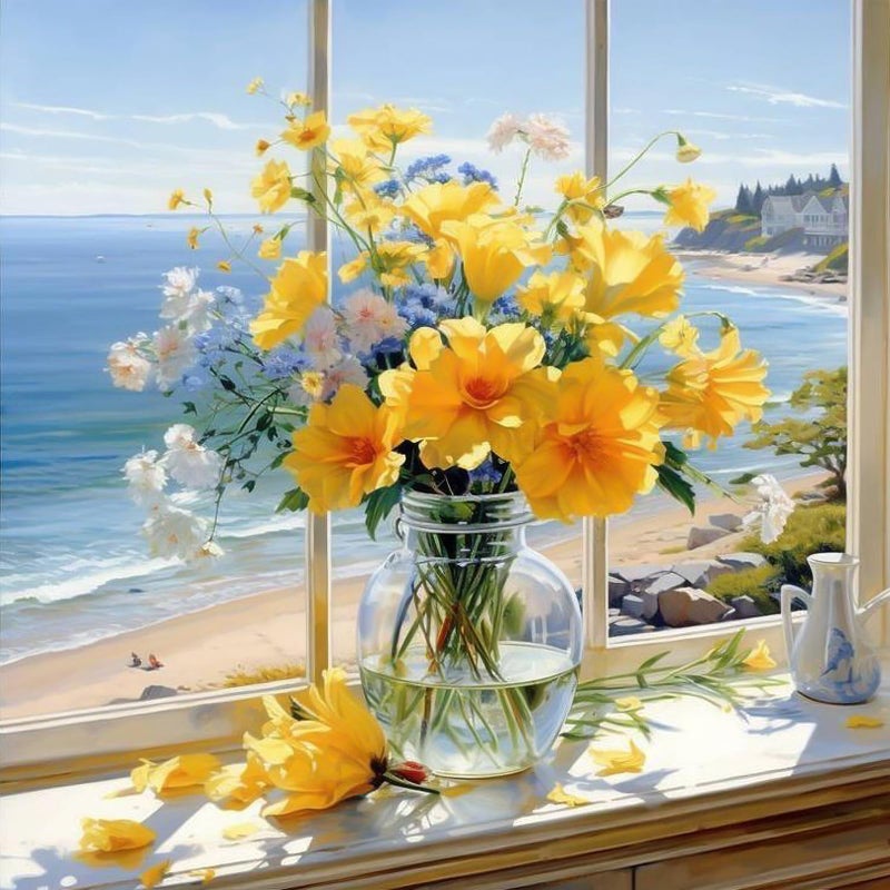 PRASIO Paint by Numbers Kit for Adults Beginner, Flowers Adult Paint by Number Kits on Canvas, DIY Acrylic Watercolor Oil Paint by Number for Adults for Home Decor Gift 16x16 Inch - Image 1