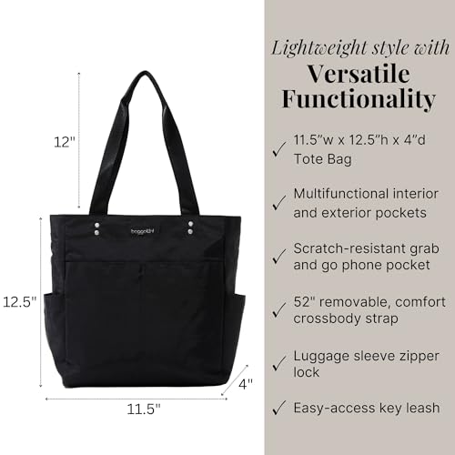 Baggallini Carryall Daily Tote Bag - 11.5”x 12.5” Lightweight Nylon Travel Beach Bag Personal Item w/Luggage Sleeve - Image 4