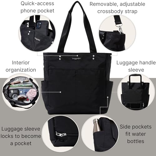 Baggallini Carryall Daily Tote Bag - 11.5”x 12.5” Lightweight Nylon Travel Beach Bag Personal Item w/Luggage Sleeve - Image 3