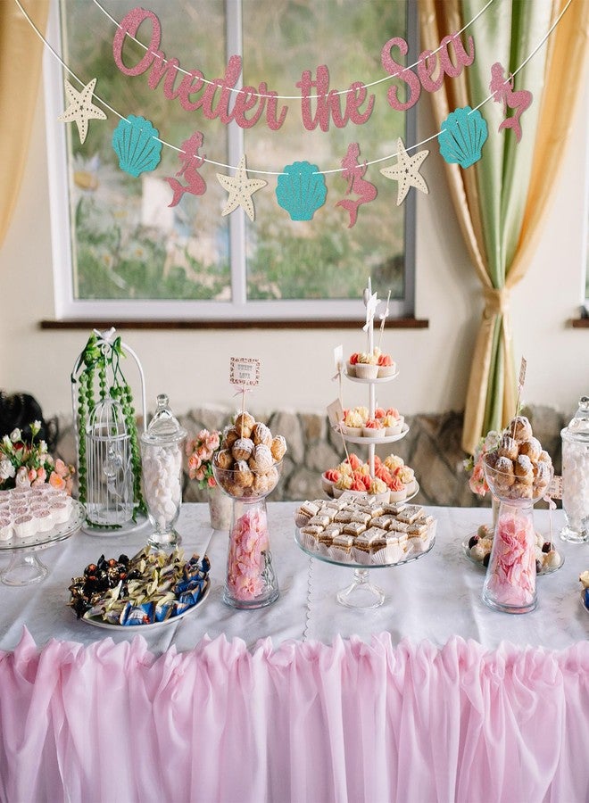 Ramciyo Oneder the Sea Banner - Under the Sea Themed 1st Birthday Decorations for Her, Ocean Mermaid 1st Birthday Party Decorations for Girls Rose Gold Glitter - Image 4
