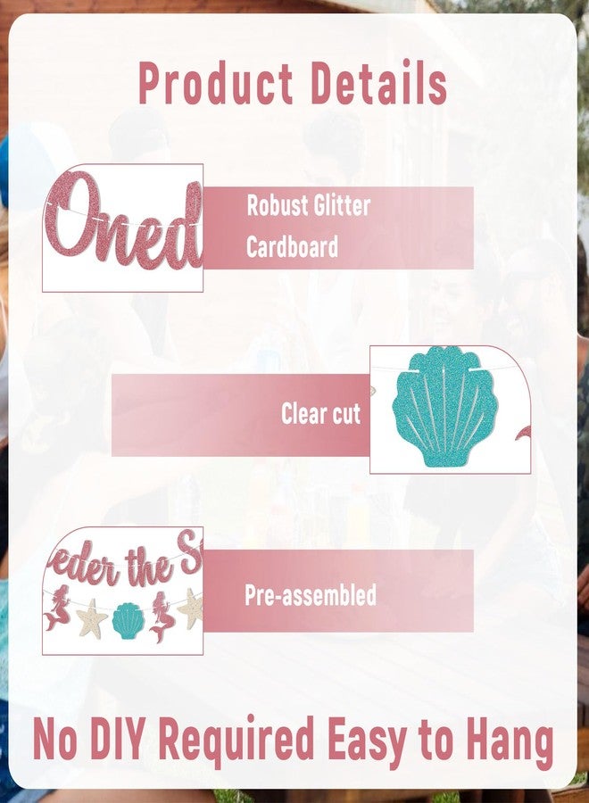 Ramciyo Oneder the Sea Banner - Under the Sea Themed 1st Birthday Decorations for Her, Ocean Mermaid 1st Birthday Party Decorations for Girls Rose Gold Glitter - Image 3