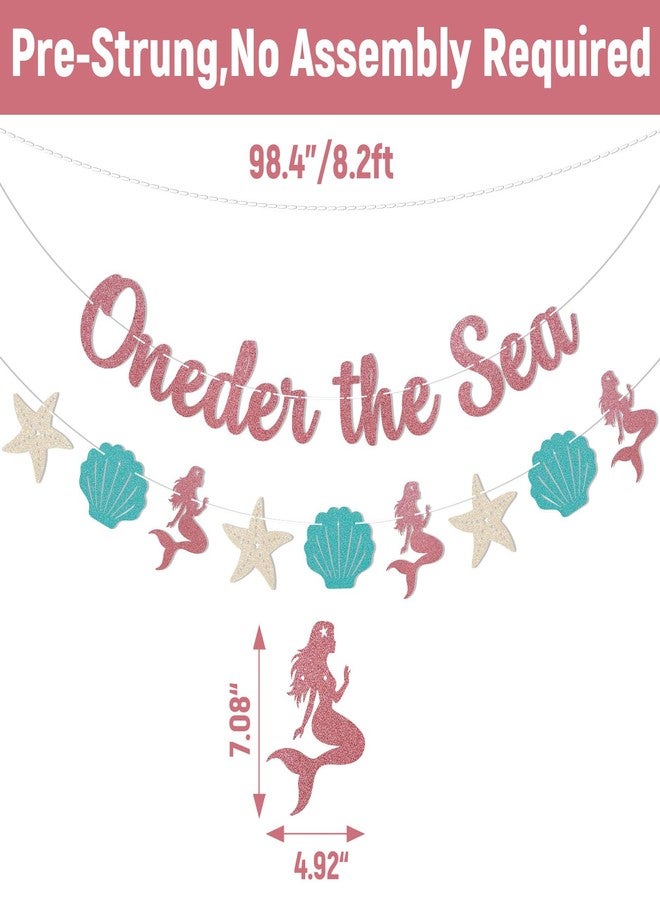 Ramciyo Oneder the Sea Banner - Under the Sea Themed 1st Birthday Decorations for Her, Ocean Mermaid 1st Birthday Party Decorations for Girls Rose Gold Glitter - Image 2
