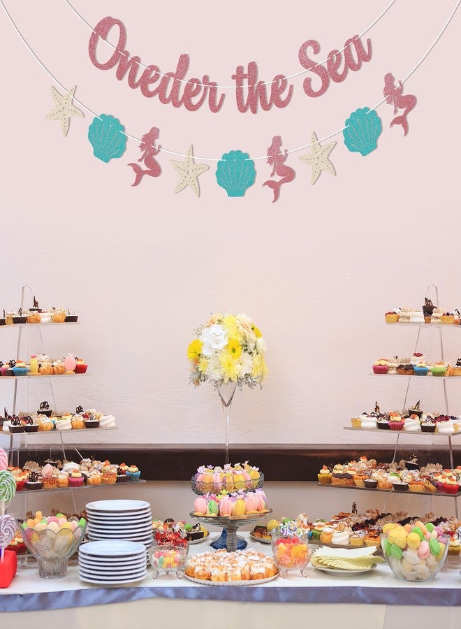 Ramciyo Oneder the Sea Banner - Under the Sea Themed 1st Birthday Decorations for Her, Ocean Mermaid 1st Birthday Party Decorations for Girls Rose Gold Glitter - Image 5
