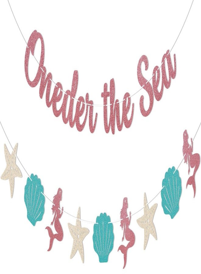 Ramciyo Oneder the Sea Banner - Under the Sea Themed 1st Birthday Decorations for Her, Ocean Mermaid 1st Birthday Party Decorations for Girls Rose Gold Glitter - Image 1