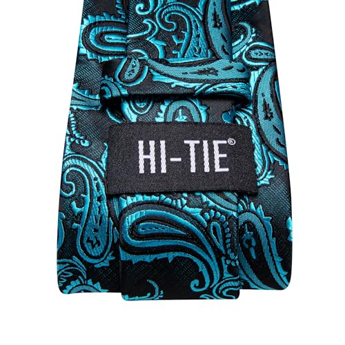 Hi-Tie Silk Paisley Ties for Men Necktie Pocket Square Cufflinks Set Foral Tie Sets Formal Business,Teal - Image 5
