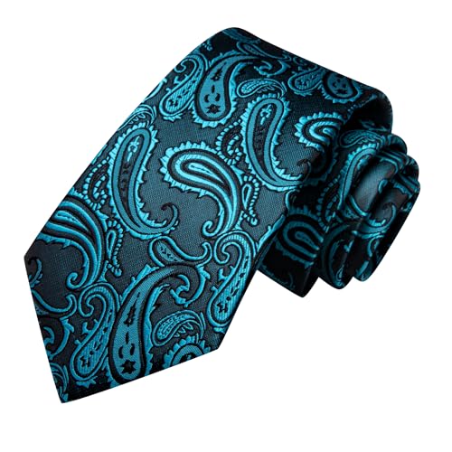 Hi-Tie Silk Paisley Ties for Men Necktie Pocket Square Cufflinks Set Foral Tie Sets Formal Business,Teal - Image 4