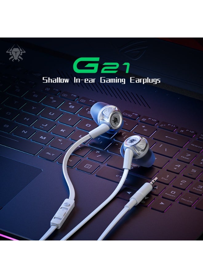 Plextone G21 Wired Gaming Earphones with Noise Cancelling Mic, Stereo Bass, 3.5mm Jack, Support All Devices (White)  - Image 2