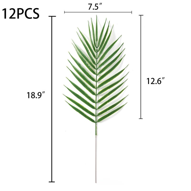 ATFL Large Artificial Palm Leaves, Palm Branches for Palm Sunday, 12 Pcs Large Branches Decoration, Tropical Leaf with Stem Party Decorations, Faux Tree Leaves Decor(18.9'') - Image 2