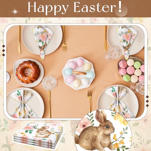 Maxdot 12 Pcs Easter Cloth Napkins 19 x 19 Inch Bunny Rabbit Napkins Spring Flower Happy Easter Party Decoration Dinner Washable Fabric Napkins Gifts (Classic) - Image 4