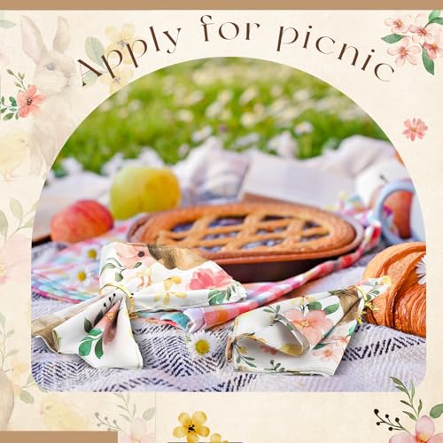 Maxdot 12 Pcs Easter Cloth Napkins 19 x 19 Inch Bunny Rabbit Napkins Spring Flower Happy Easter Party Decoration Dinner Washable Fabric Napkins Gifts (Classic) - Image 5
