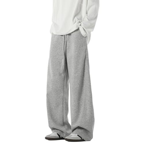 HBER Men's Baggy Sweatpants Elastic Waist Drawstring Wide Leg Lounge Track Pants Casual Loose Joggers with Pockets Light Grey - Image 5