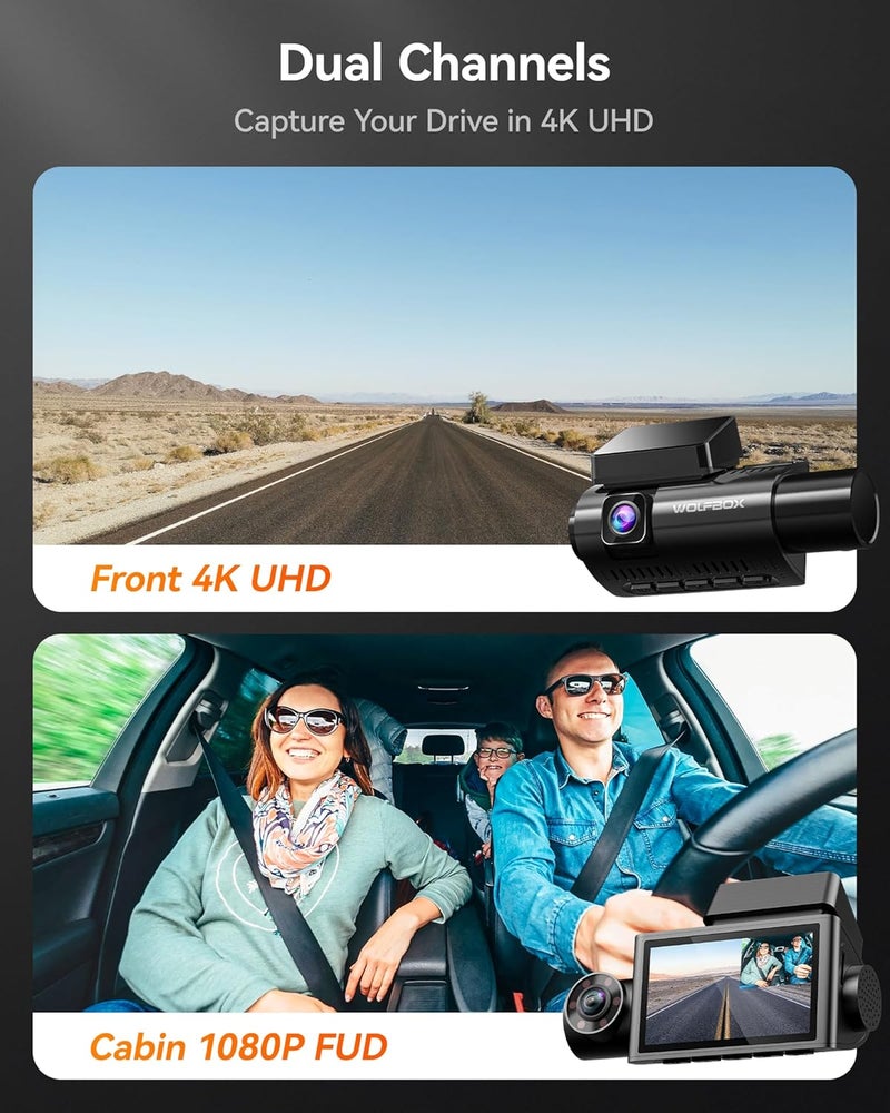 WOLFBOX i07 3 Channel Dash Cam with WiFi GPS, 4K Front and Inside, Super IR Night Vision - Image 3