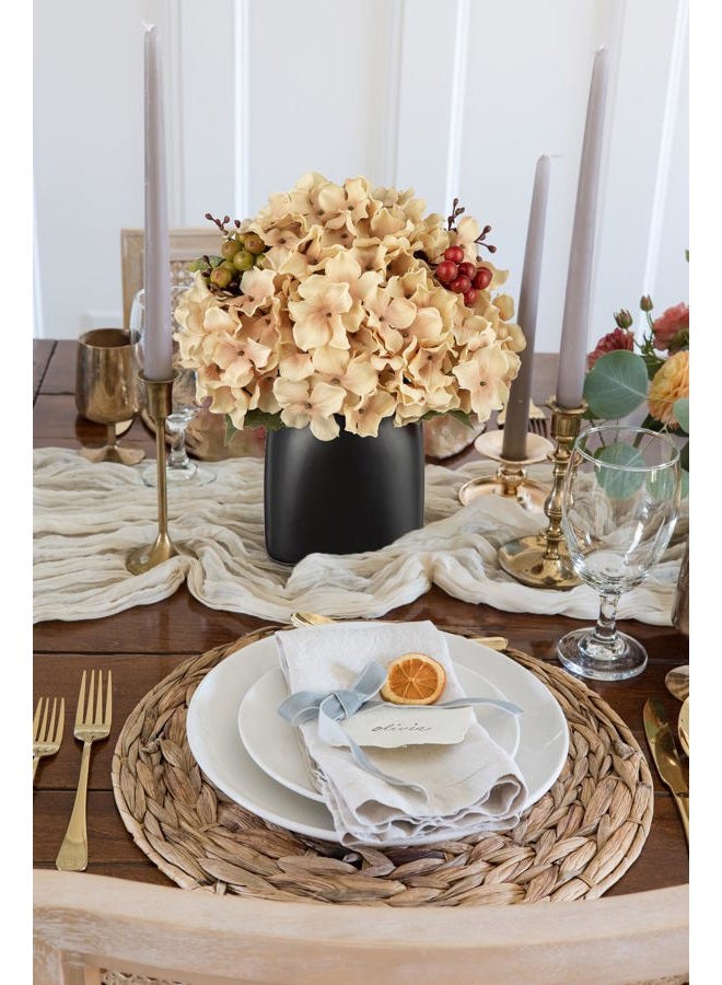 Briful Autumn Hydrangea Artificial Flowers in Black Square Ceramic Pot, Beige Silk Hydrangea Flowers Realistic Potted Fake Flowers with Berries for Home Decor Indoor Wedding Table Centerpieces - Image 4