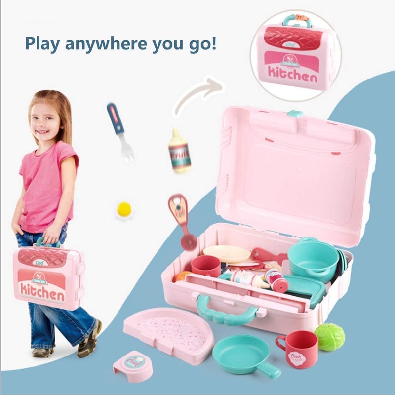 جالاكسي هاي-تك مجموعة جالاكسي هاي-تيك البلاستيكية 3 في 1 المحمولة الصغيرة الواقعية المصغرة للطهاة للعب التظاهري في المطبخ للأولاد والبنات - وردي - Image 4