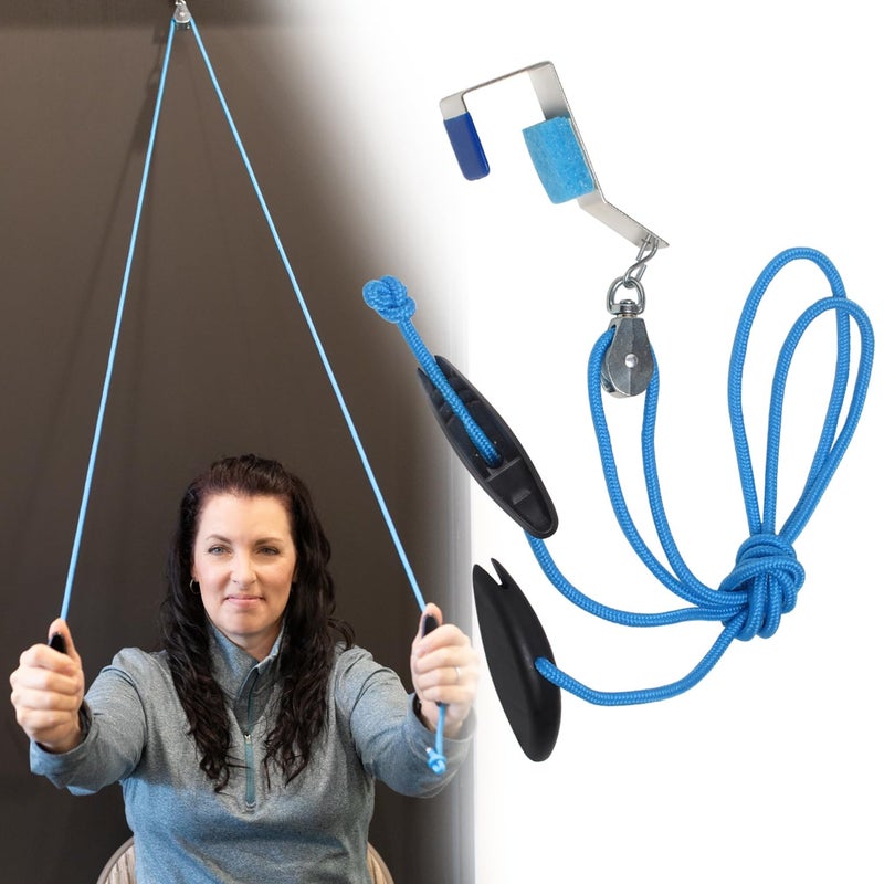 RangeMaster RangeMaster BlueRanger Over the Door Shoulder Pulley Pulley for Physical Therapy Aids Pain Free Range of Motion in Frozen Shoulder Adjustable Cleated Handles Metal Bracket FSAHSA