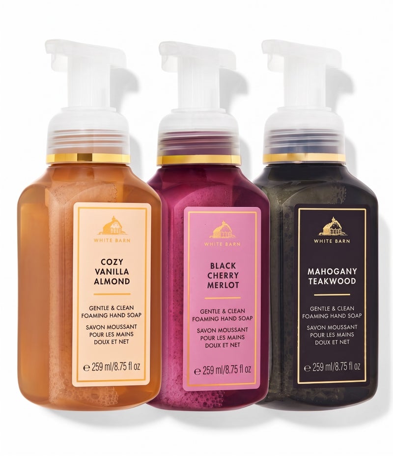 Bath & Body Works Lot of 3 Gentle & Clean Foaming Hand Soaps - Cozy Vanilla Almond, Black Cherry Merlot & Mahogany Teakwood - Image 1