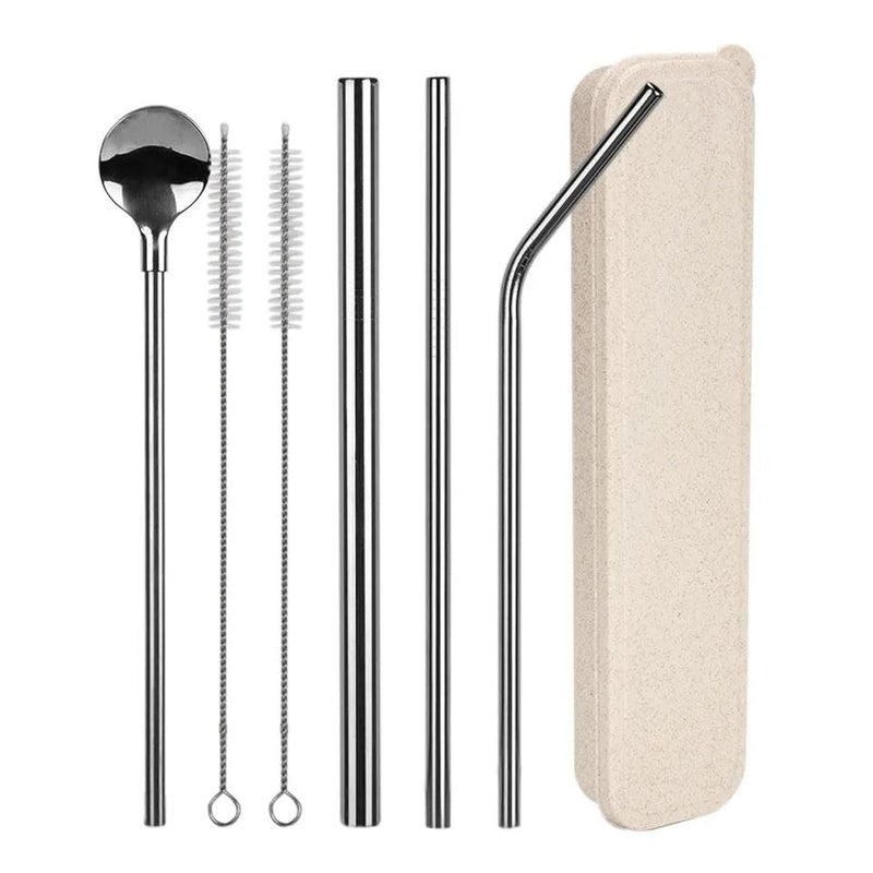 6pcs/set Reusable Drinking Straw 304 Stainless Steel Straws Straight Bent Metal Straw with Cleaner Brush Pouch Wholesale