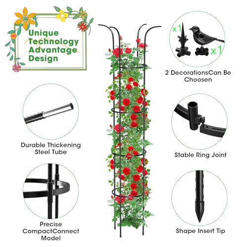 MQUPIN Tower Obelisk Garden Trellis for Climbing Plant，6.3FT/75.6" Rustproof Metal Potted Plant Climbing Support for Indoor Outdoor Flowers Vegetable Fruits Vines Support (1PCS) - Image 2