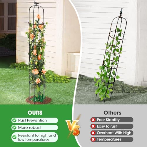MQUPIN Tower Obelisk Garden Trellis for Climbing Plant，6.3FT/75.6" Rustproof Metal Potted Plant Climbing Support for Indoor Outdoor Flowers Vegetable Fruits Vines Support (1PCS) - Image 4