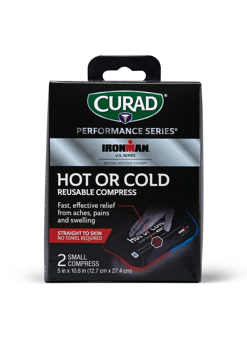 CURAD Curad Ironman Hot or Cold Reusable Compress, Reusable Ice Pack for Injuries, Small Compress is 5 in x 10.8 in, 2 Count 