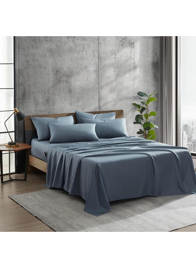 Kenneth Cole Kenneth Cole - Solutions Queen Sheets, Soft Recycled Polyester 6-Piece Bedding Set, Wrinkle-Resistant and Cooling Finish (Solid Blue, Queen)  - Image 1