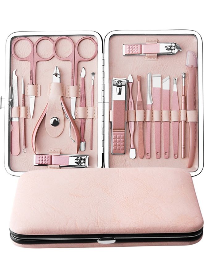 18-Piece Professional Pedicure and Manicure Tool Kit Pink/Silver - Image 1