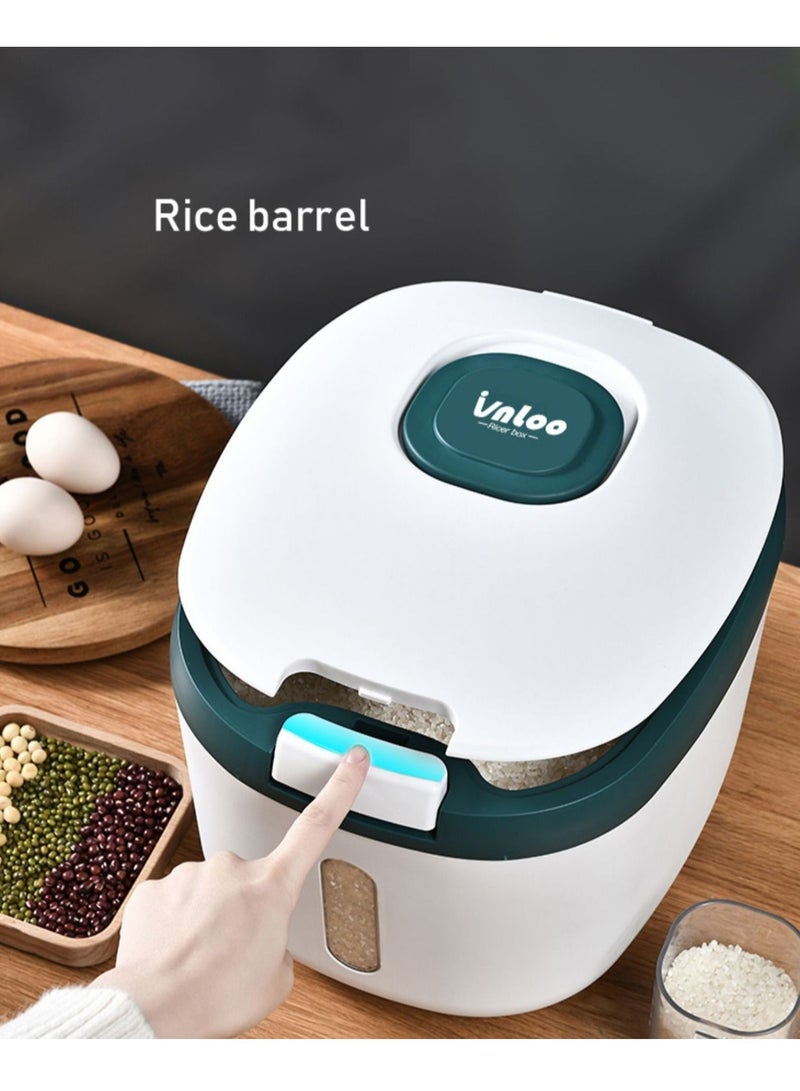 vnloo 10Kg Multifunctional Moisture, Insect-proof Rice Container Sealed Household Grain Storage Bucket for Kitchen with Free Measuring cup - Image 1