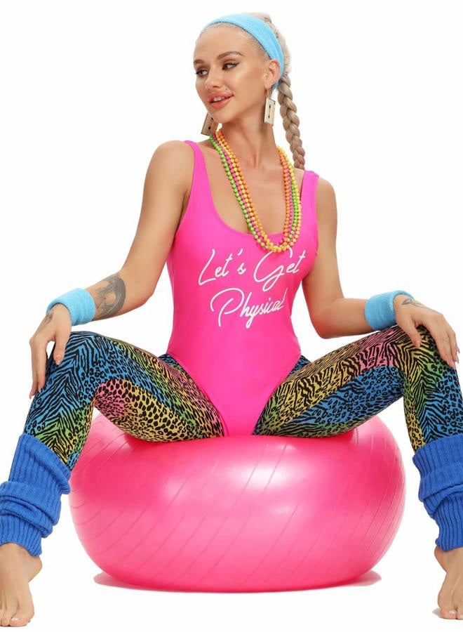 MIAIULIA Women's Retro 80s/90s Inspired High Cut Low Back Padding One Piece Swimwear Bathing Suits, Let's Get Physical Pink, L - Image 5