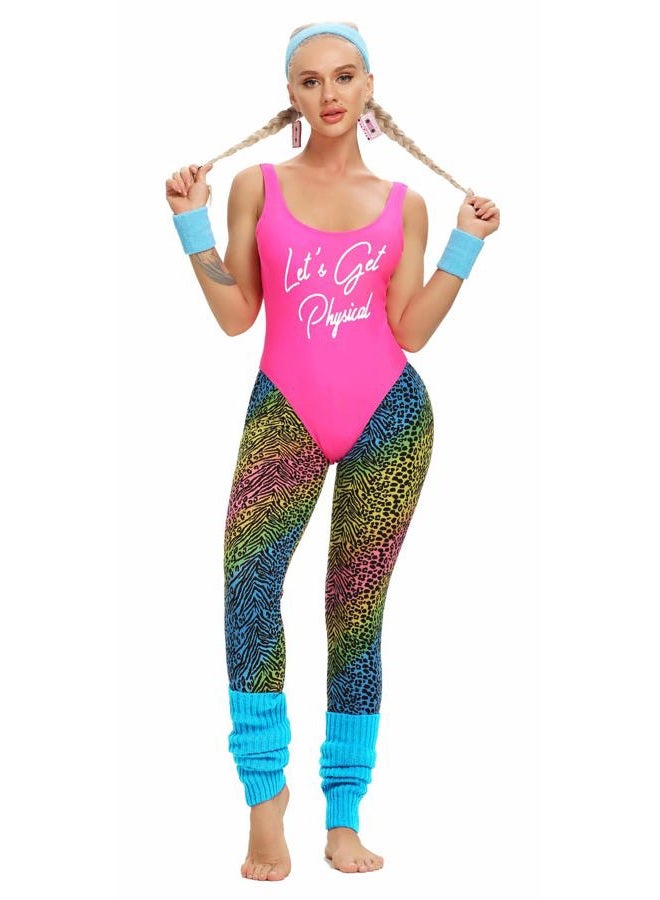 MIAIULIA Women's Retro 80s/90s Inspired High Cut Low Back Padding One Piece Swimwear Bathing Suits, Let's Get Physical Pink, L - Image 2