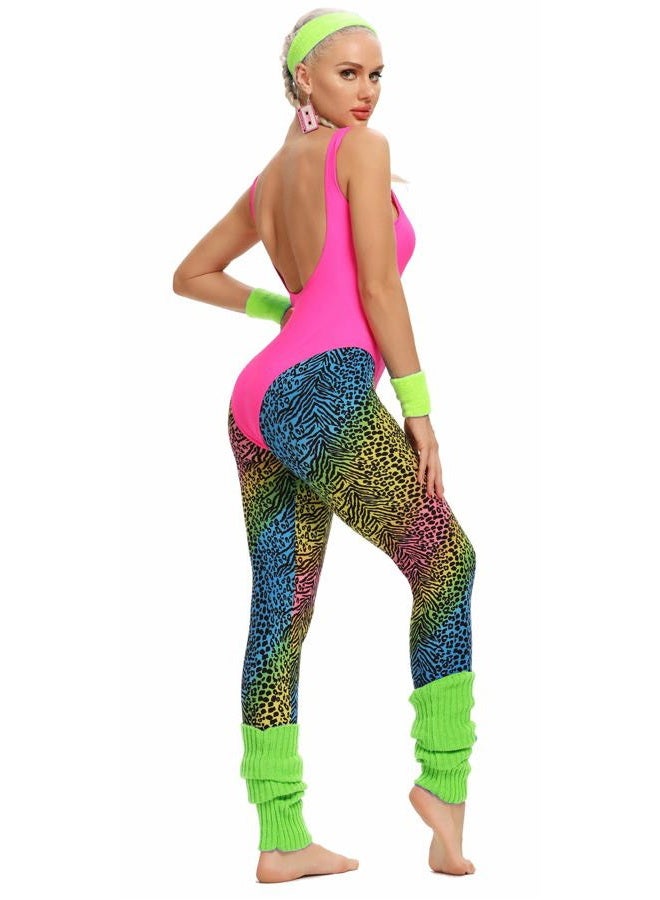 MIAIULIA Women's Retro 80s/90s Inspired High Cut Low Back Padding One Piece Swimwear Bathing Suits, Let's Get Physical Pink, L - Image 3
