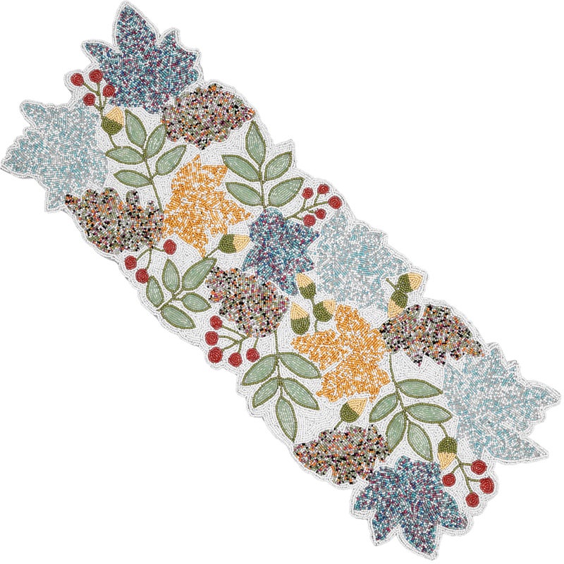 CLEENTABLE  Elegant TealGreenYellow Beaded Table Runner  13 x 36 Stain Resistant Dining Dcor Accent