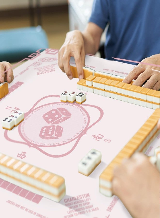 Oudain Chinoiserie Mahjong Tablecloth Florals Card Table Cloth 55x 55 Inch Square Tablecloth Game Table Cover with Game Rules for Mahjong Beginners, Card, Board Tile Games (Pink and Green) - Image 3