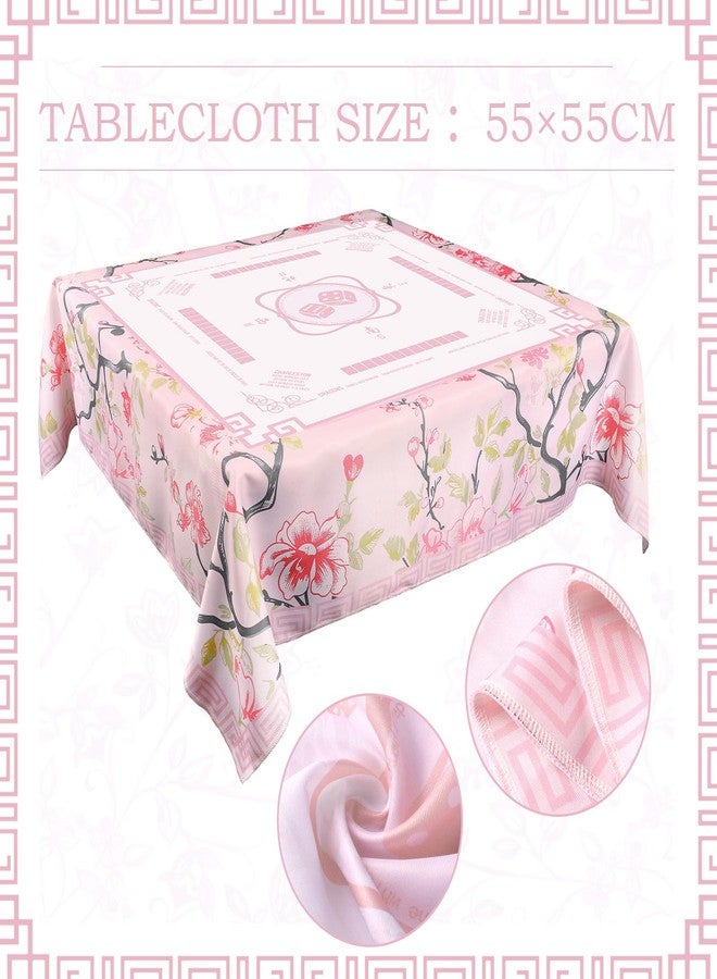 Oudain Chinoiserie Mahjong Tablecloth Florals Card Table Cloth 55x 55 Inch Square Tablecloth Game Table Cover with Game Rules for Mahjong Beginners, Card, Board Tile Games (Pink and Green) - Image 2