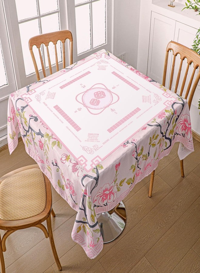 Oudain Chinoiserie Mahjong Tablecloth Florals Card Table Cloth 55x 55 Inch Square Tablecloth Game Table Cover with Game Rules for Mahjong Beginners, Card, Board Tile Games (Pink and Green) - Image 1