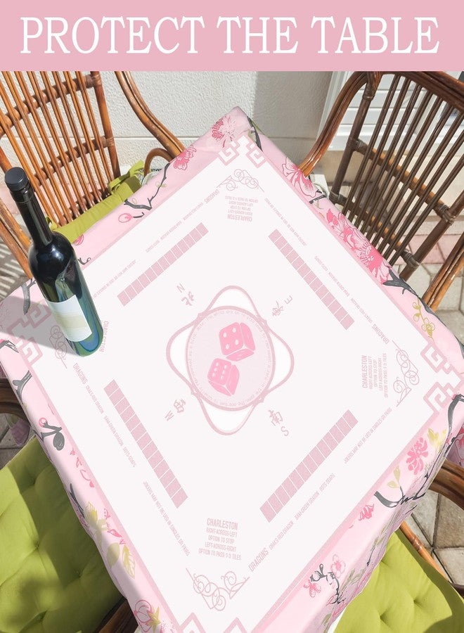 Oudain Chinoiserie Mahjong Tablecloth Florals Card Table Cloth 55x 55 Inch Square Tablecloth Game Table Cover with Game Rules for Mahjong Beginners, Card, Board Tile Games (Pink and Green) - Image 5