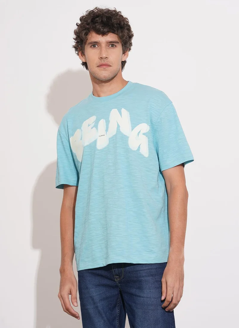 بيينغ هيومان Brand Logo Printed Crew Neck Relaxed Fit Pure Cotton T-shirt