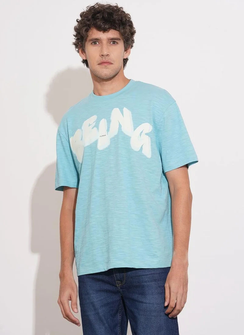 بيينغ هيومان Brand Logo Printed Crew Neck Relaxed Fit Pure Cotton T-shirt