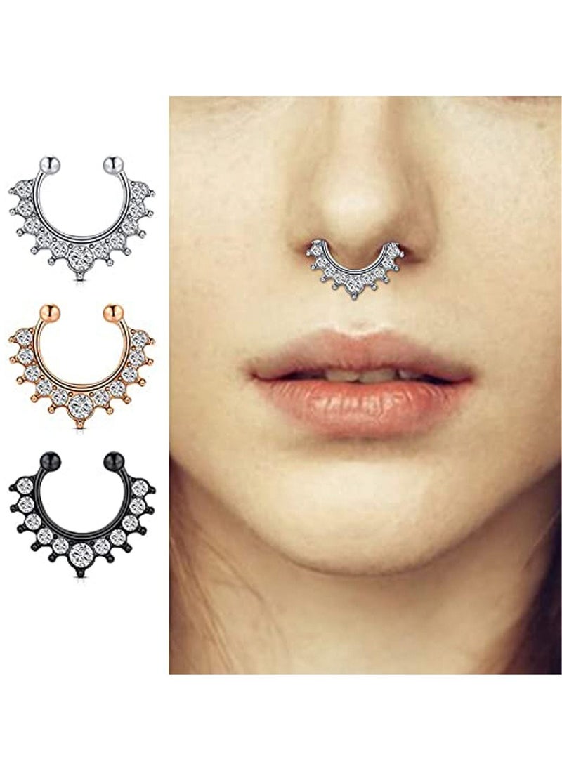 6Pcs Fake Septum Nose Hoop Rings Stainless Steel Faux Lip Ear Nose Septum Segment Ring Non Piercing Clip On Nose Hoop Earrings Body Piercing Jewelry 6PCS for Women and Men 8MM 10MM  - Image 4