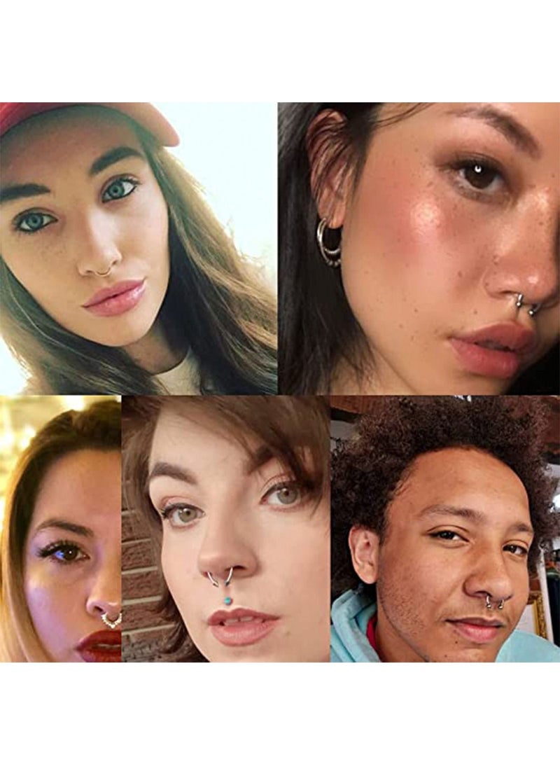 6Pcs Fake Septum Nose Hoop Rings Stainless Steel Faux Lip Ear Nose Septum Segment Ring Non Piercing Clip On Nose Hoop Earrings Body Piercing Jewelry 6PCS for Women and Men 8MM 10MM  - Image 5