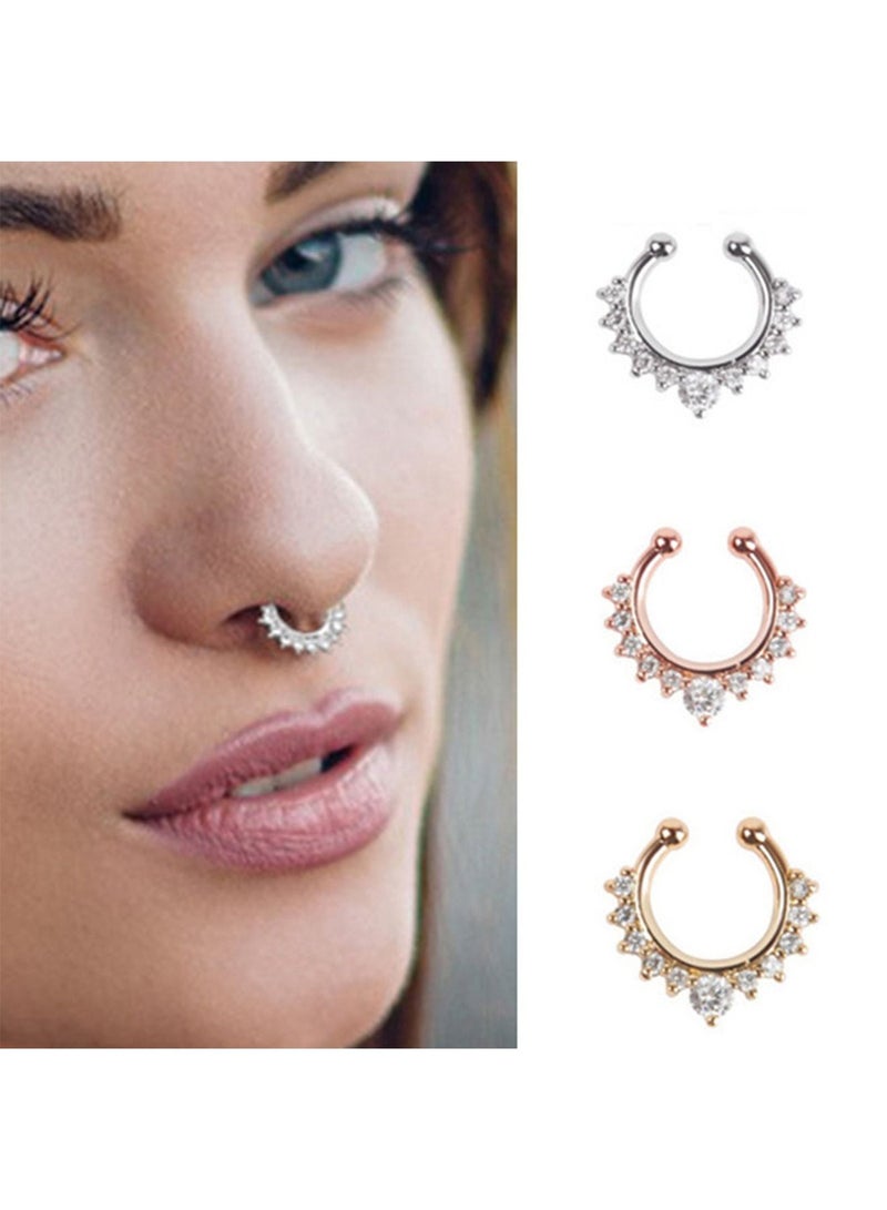 6Pcs Fake Septum Nose Hoop Rings Stainless Steel Faux Lip Ear Nose Septum Segment Ring Non Piercing Clip On Nose Hoop Earrings Body Piercing Jewelry 6PCS for Women and Men 8MM 10MM  - Image 3